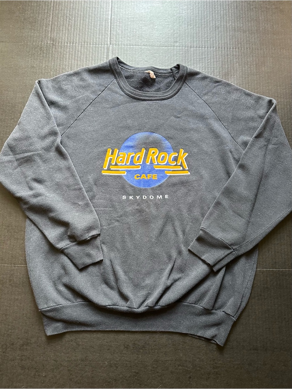 Hard Rock Cafe Men's Crewneck Sweatshirt - Charcoal with Yellow & Blue Logo